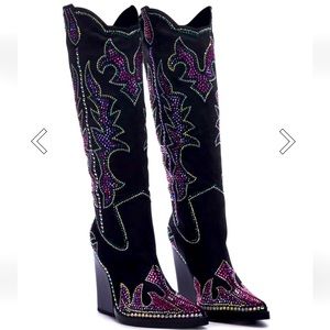 Azalea Wang sparkly rhinestone cowgirl boots black